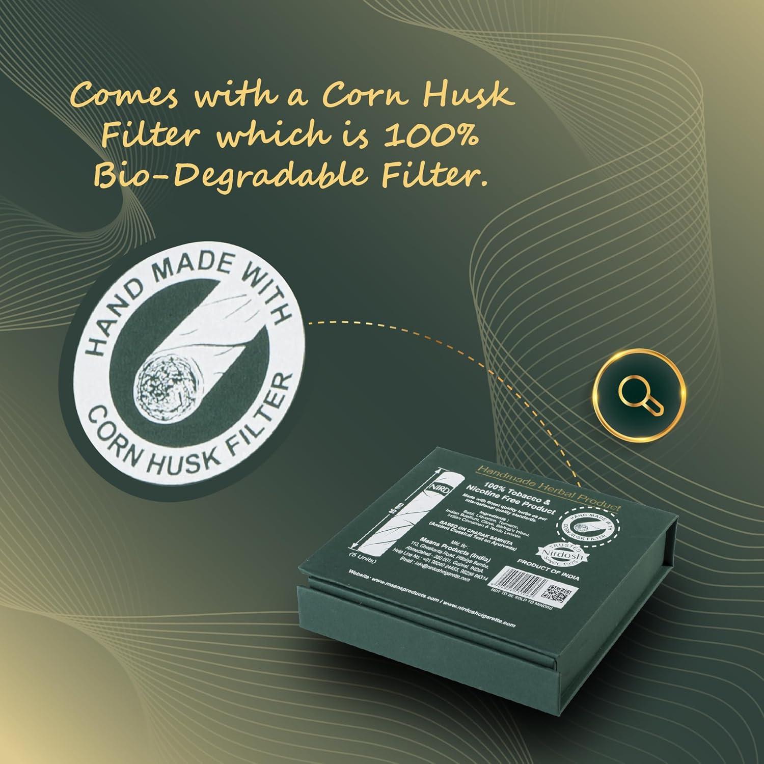 Nirdosh King’s Herbal Smoke – Tobacco & Nicotine Free | Ayurvedic Cigar Alternative | 95mm | 5 Pack.