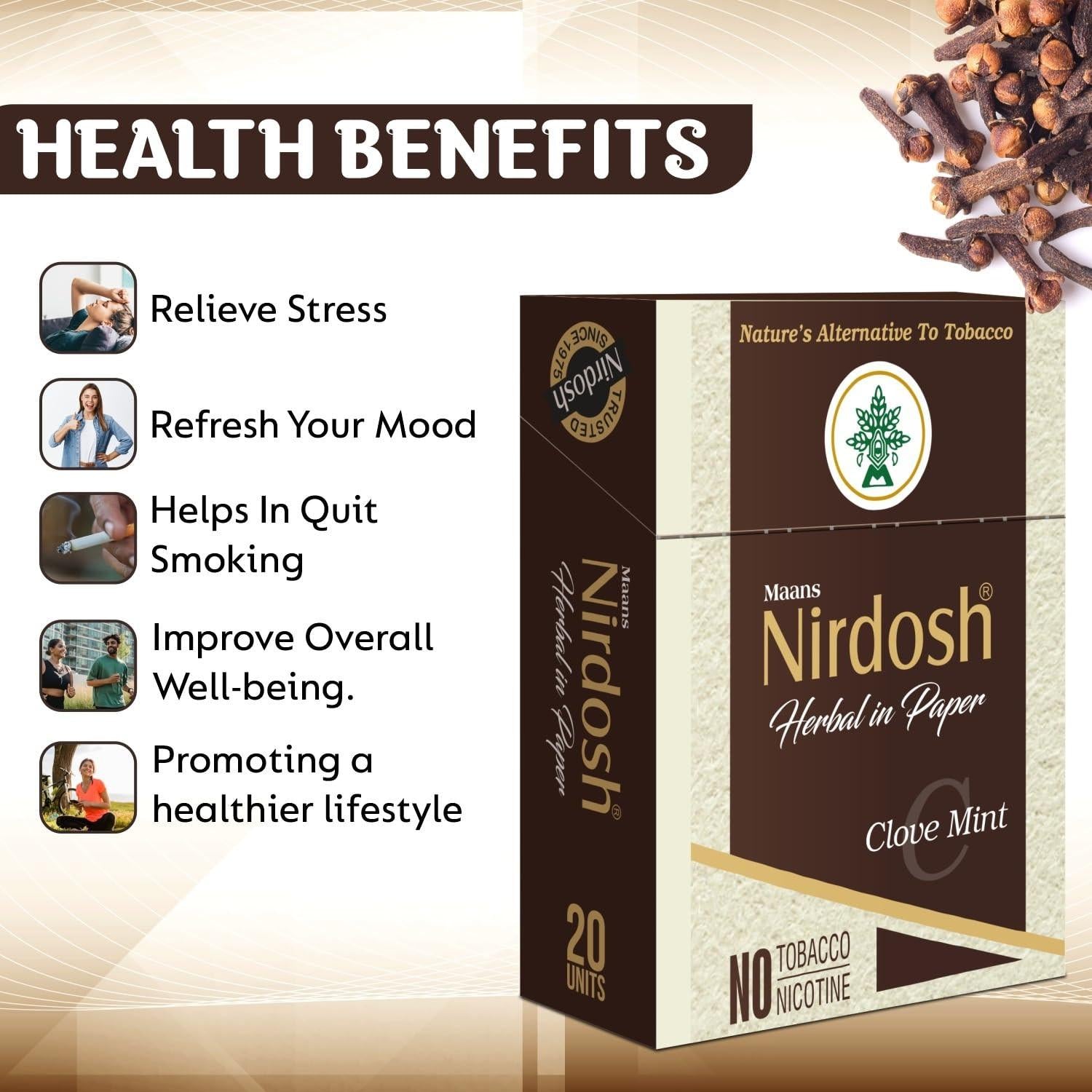 Nirdosh Herbal Smoke Sticks – Clove Mint | Tobacco & Nicotine-Free Herbal Cigarette.