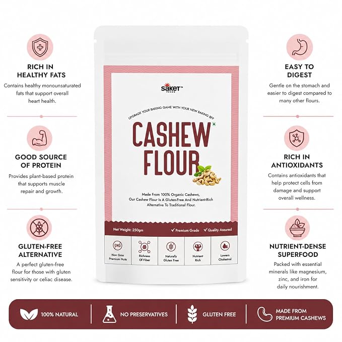 Saket Foods Cashew Flour - Gluten Free Powder | Pure Cashew | 250 G