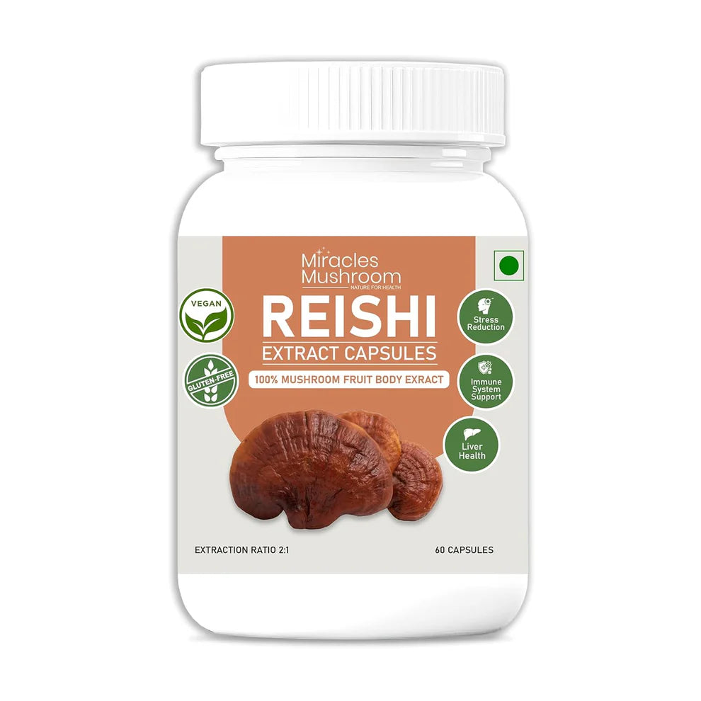 Miracles Mushroom - Reishi Mushroom Extract Capsules - 100% Fruit Body Extract - 60 Capsules.