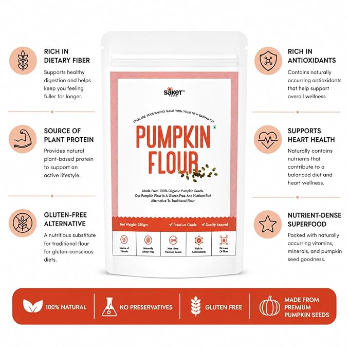 Saket Foods Pumpkin Seeds Flour - Seed Powder | 100% Pure Pumpkin Seeds