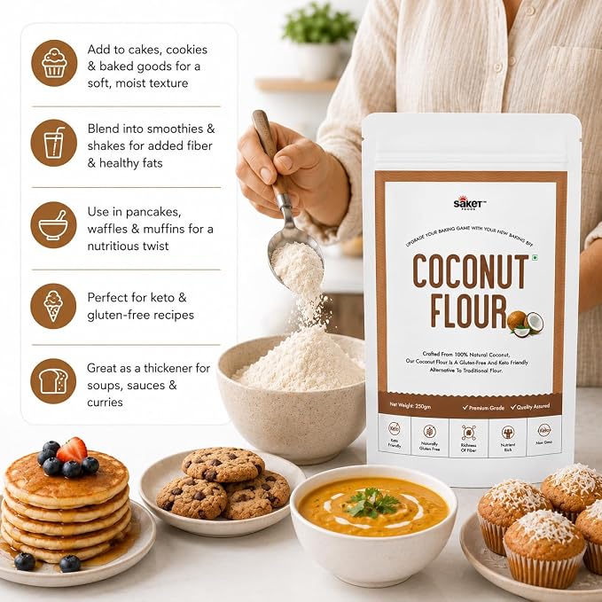Saket Foods Coconut Flour - Pure Natural Coconut Powder | Gluten Free | 250g