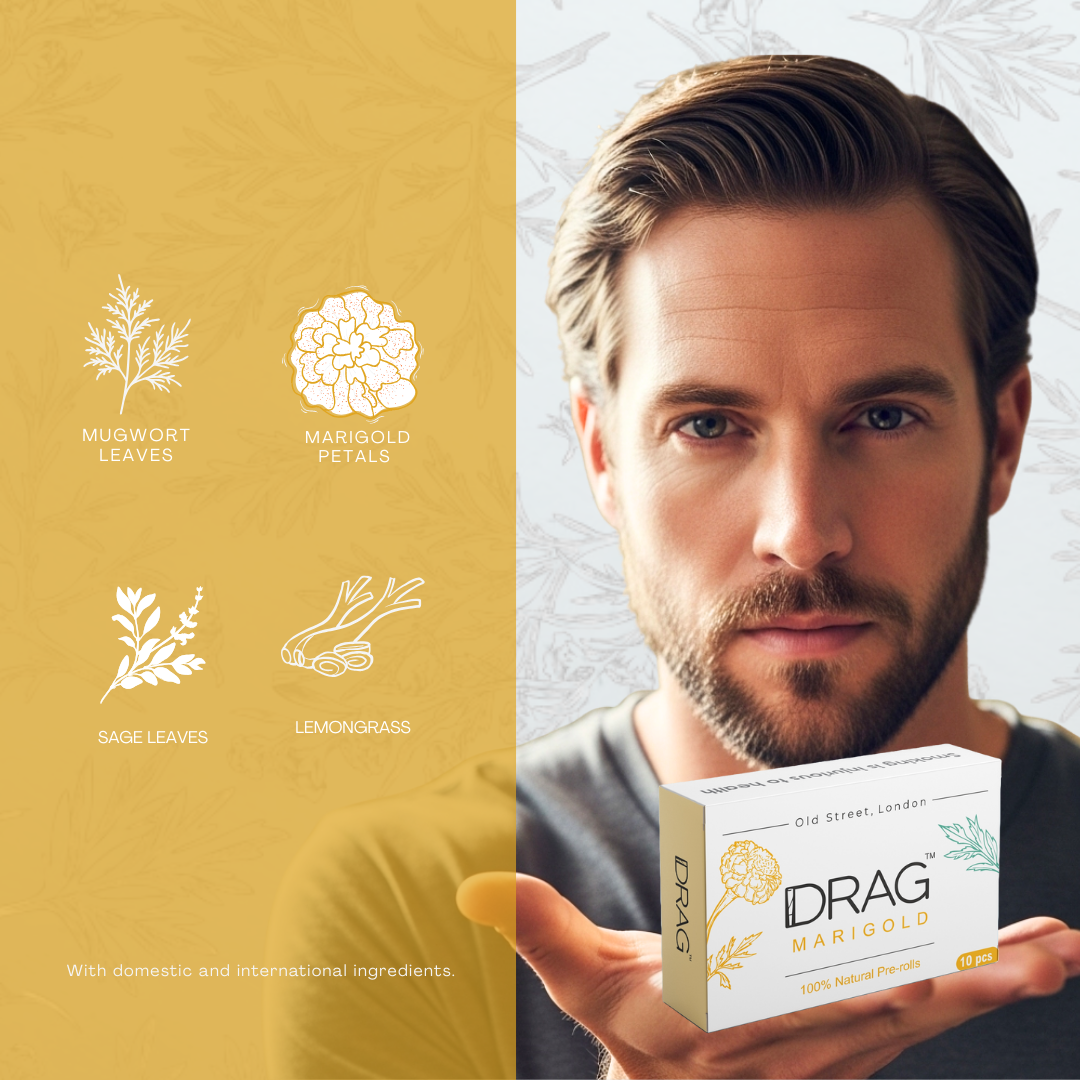 Drag Marigold - Herbal Preroll | Mugwort & Marigold Petals | Tobacco-Free & Nicotine-Free