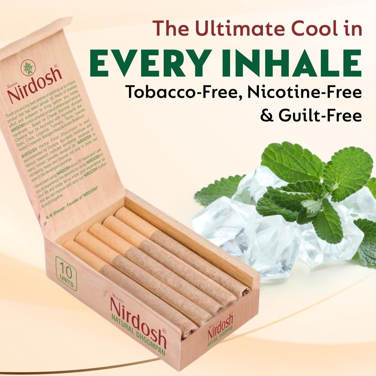 Nirdosh Herbal Smoke Sticks – Icey Mint Flavor | 100% Tobacco & Nicotine-Free | Pack of 10.
