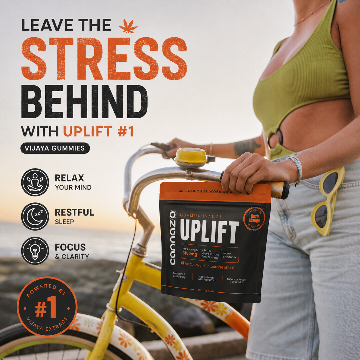 Cannazo- Uplift Gummies (Full spectrum + Terpenes – 500mg with 315mg active cannabinoids)
