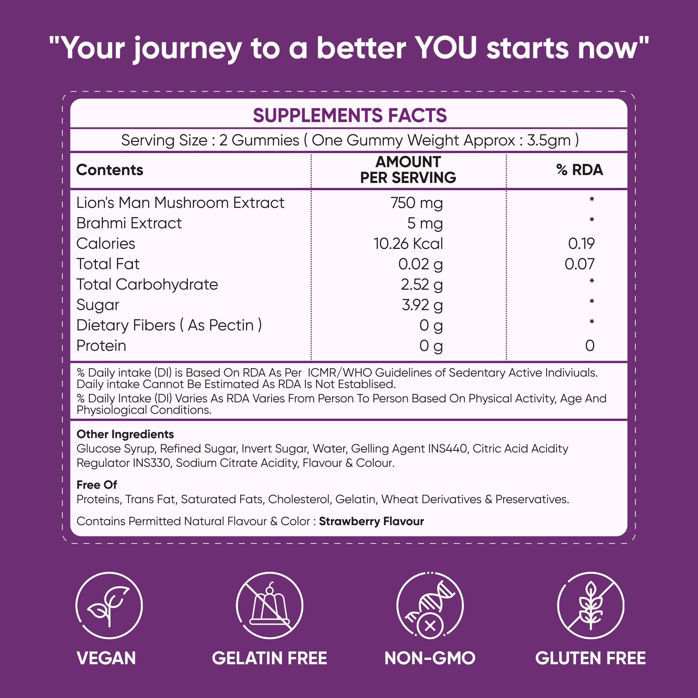 Auraika Nutrition Lion’s Mane Mushroom Gummies |  Supports Cognitive Function, Memory & Clarity.
