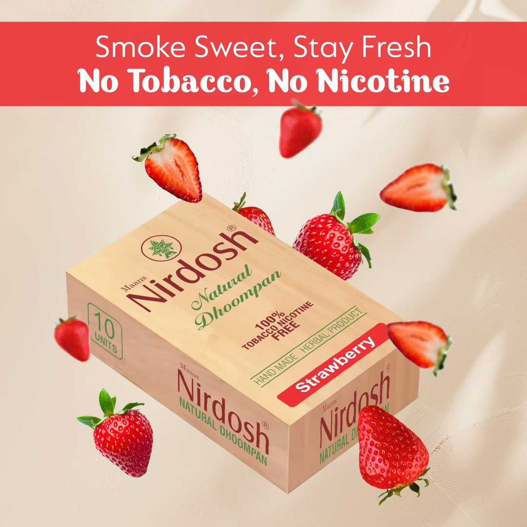Nirdosh Herbal Smoke Sticks – Strawberry Flavor | 100% Tobacco & Nicotine-Free (Pack of 10)