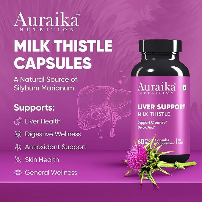 Auraika Liver Detox Supplement | Milk Thistle Capsules for Liver Support & Cleansing.