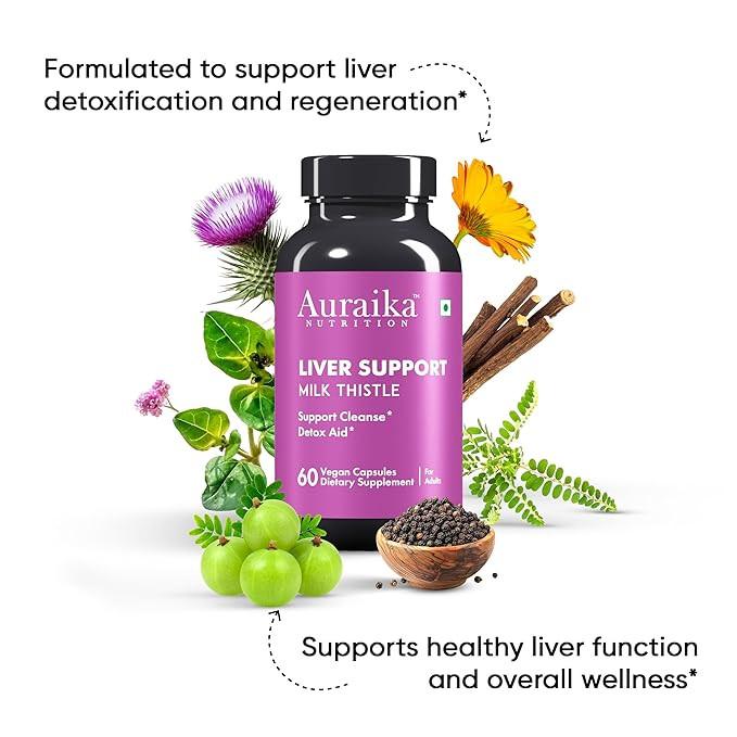 Auraika Liver Detox Supplement | Milk Thistle Capsules for Liver Support & Cleansing.