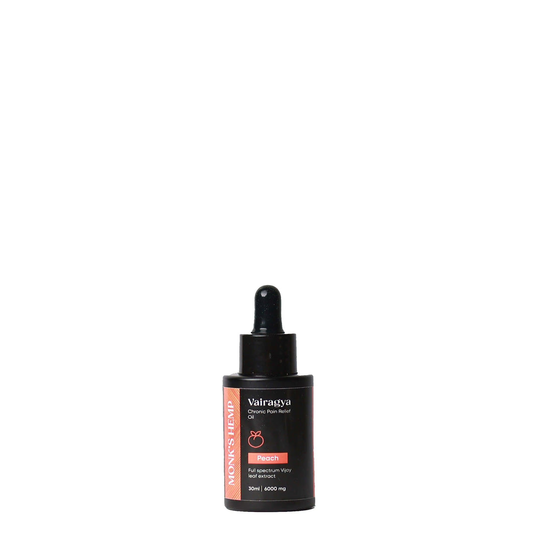 Monk's Hemp Vairagya - The Ultimate Relief CBD Oil (1:1) - PeachCBD + THC OilMonk's Hemp Vairagya CBD Oil - Pain Relief | Peach Flavor