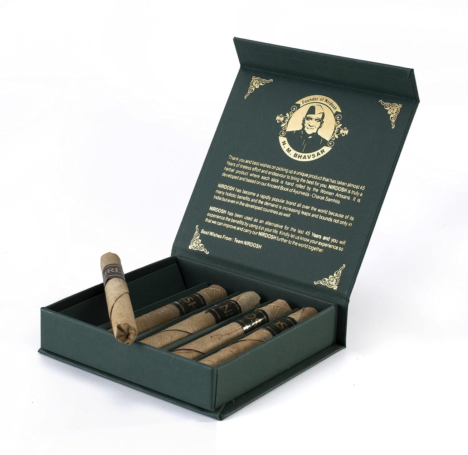 Nirdosh King’s Herbal Smoke – Tobacco & Nicotine Free | Ayurvedic Cigar Alternative | 95mm | 5 Pack.