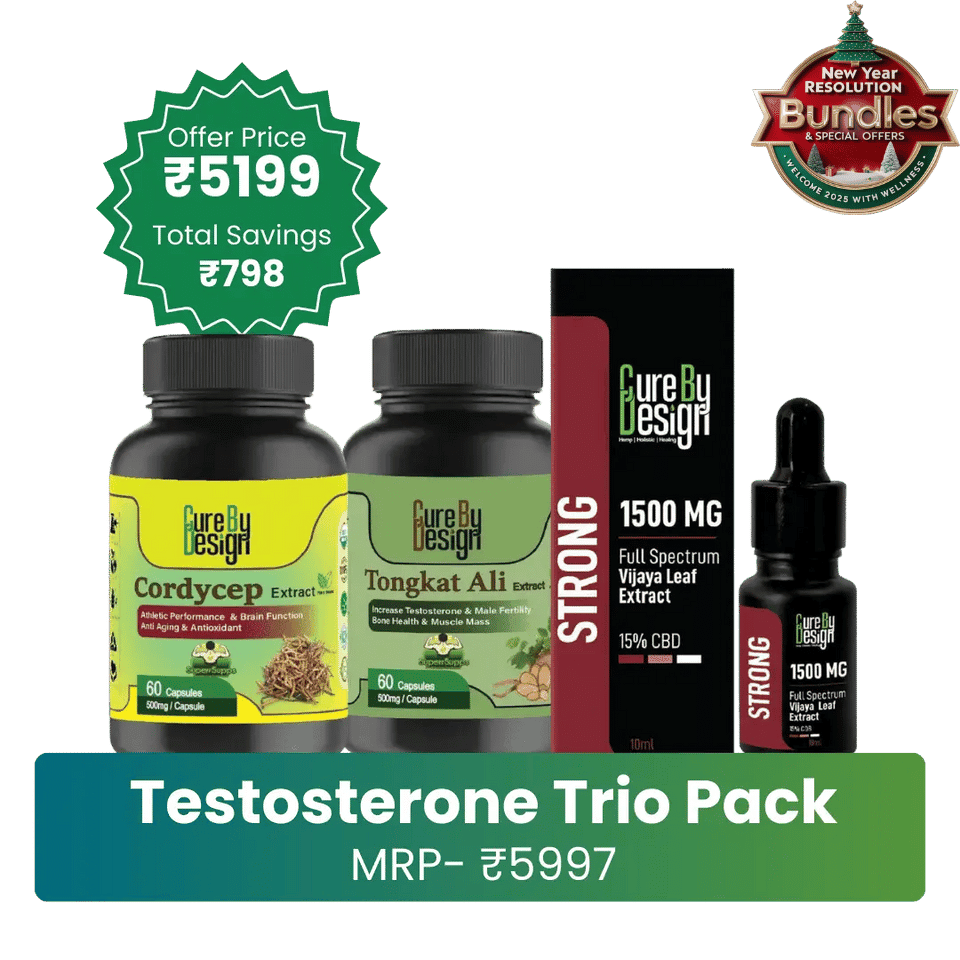 Cure By Design- Testosterone Trio PackHealth Care ProductsTestosterone Boost Pack | Tongkat Ali, Cordyceps, CBD