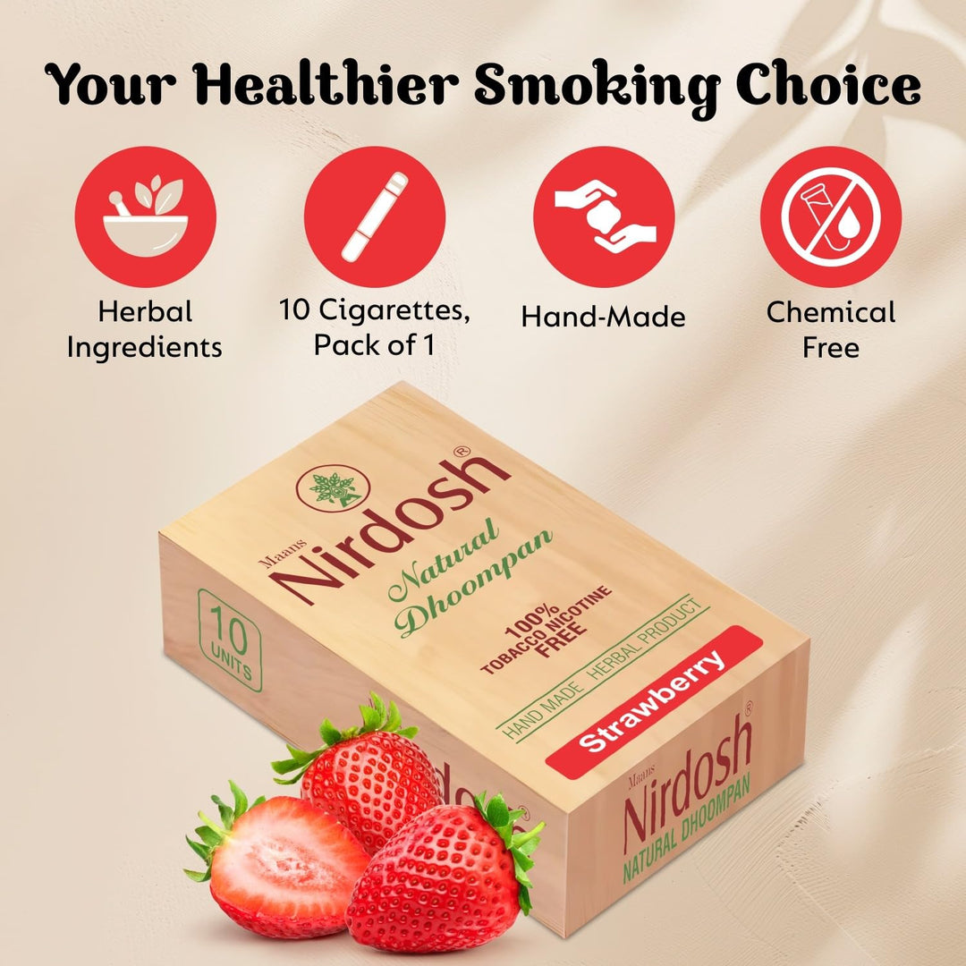 Nirdosh Herbal Smoke Sticks – Strawberry Flavor | 100% Tobacco & Nicotine-Free (Pack of 10)