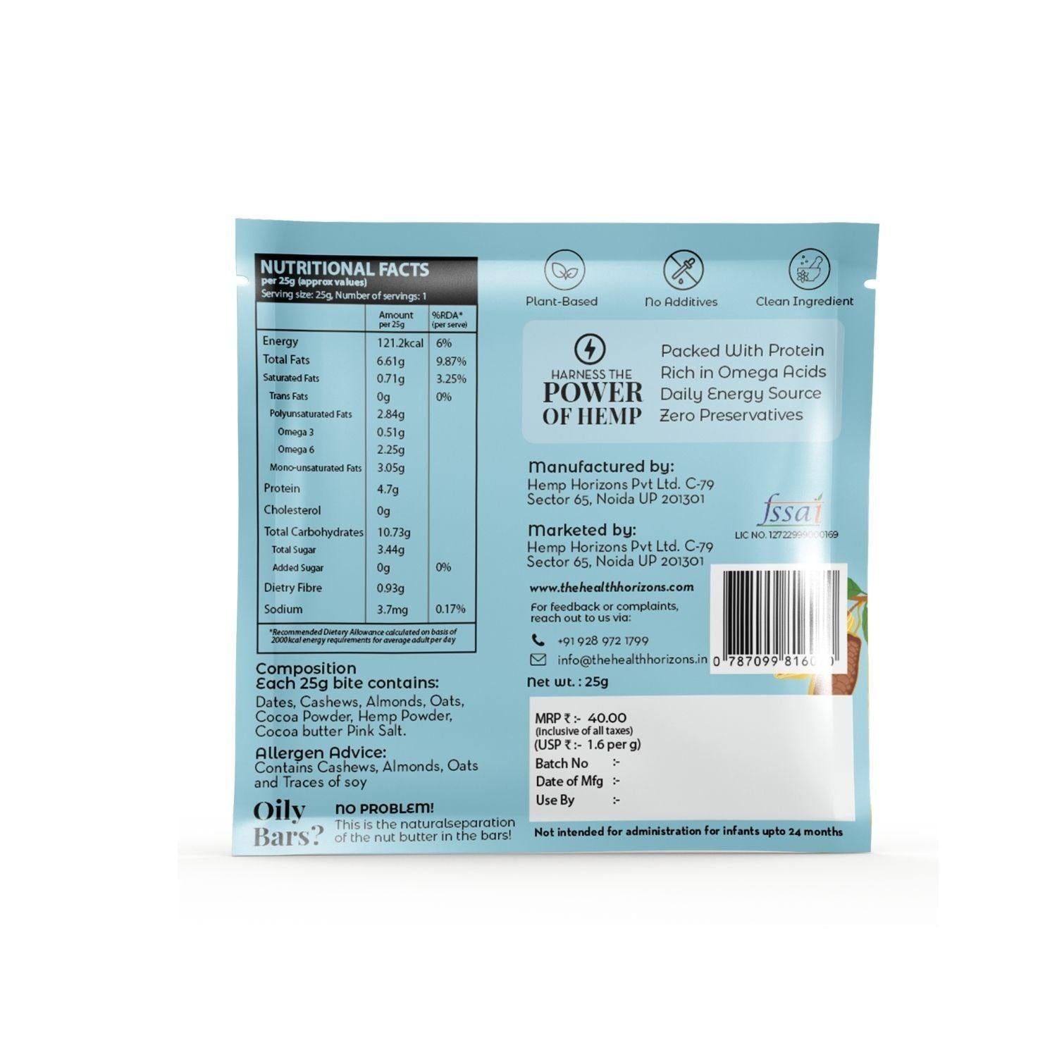 Health Horizons Plant Protein Bites - Cocoa Flavour (Pack of 12).