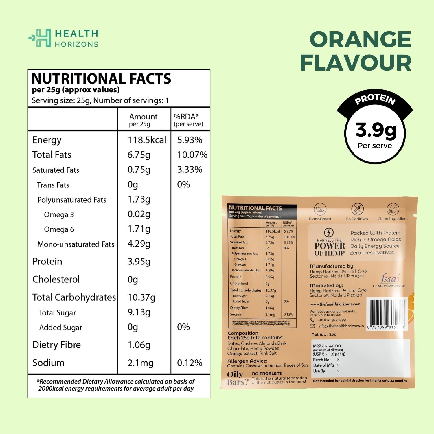 Health Horizons Plant Protein Bites - Orange & Dark Chocolate Flavour (Pack of 12) - CBD Store India