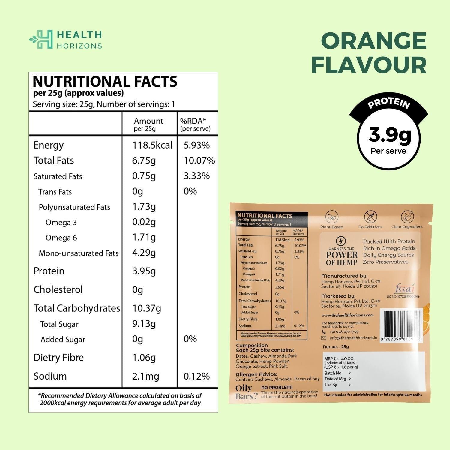 Health Horizons Plant Protein Bites - Orange & Dark Chocolate Flavour (Pack of 12).