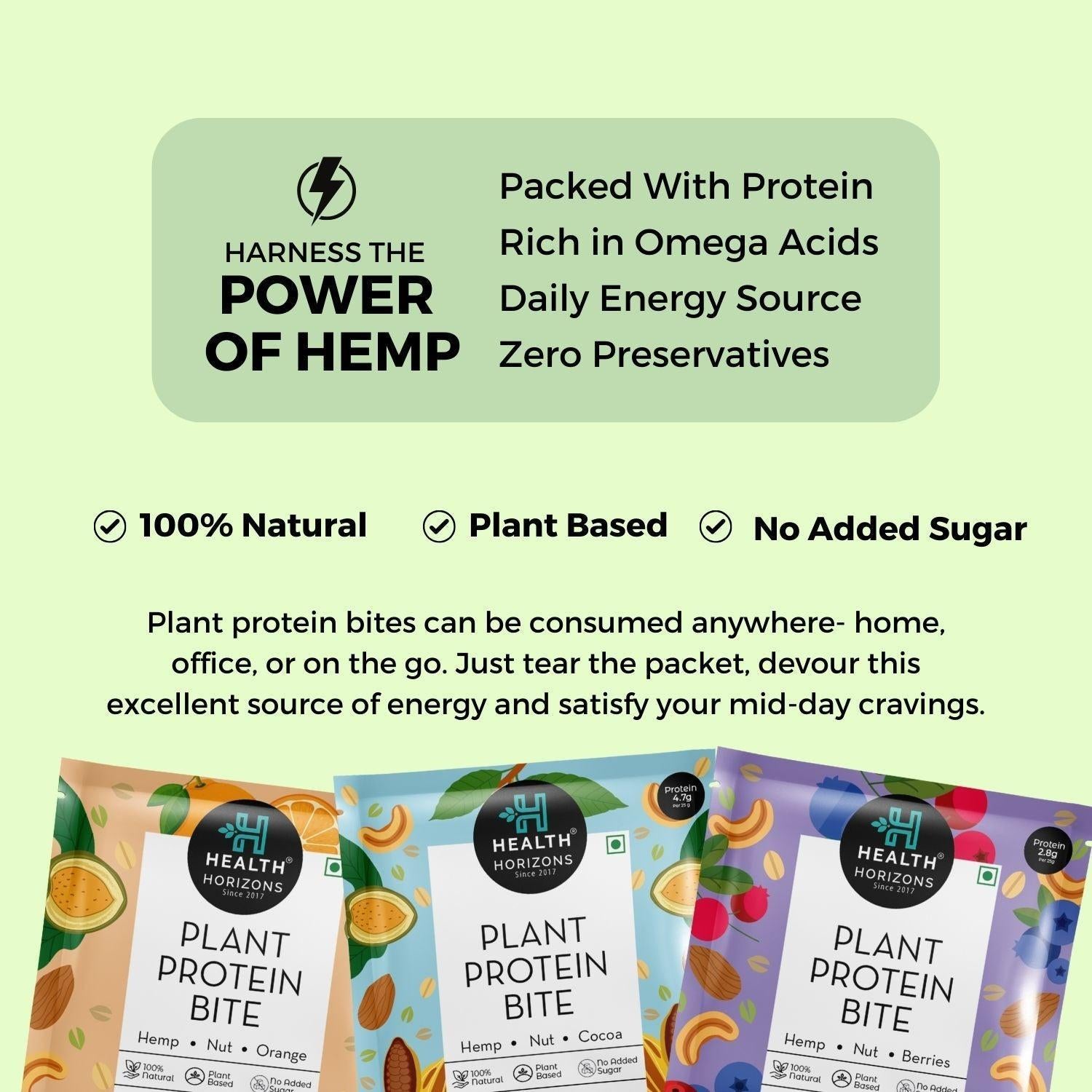 Health Horizons Plant Protein Bites - Cocoa Flavour (Pack of 12).