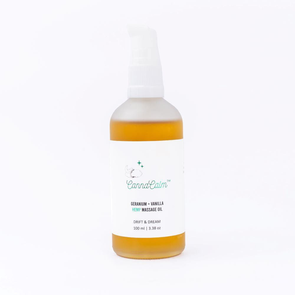 CannaCalm Hemp Massage Oil-Geranium + Vanilla.