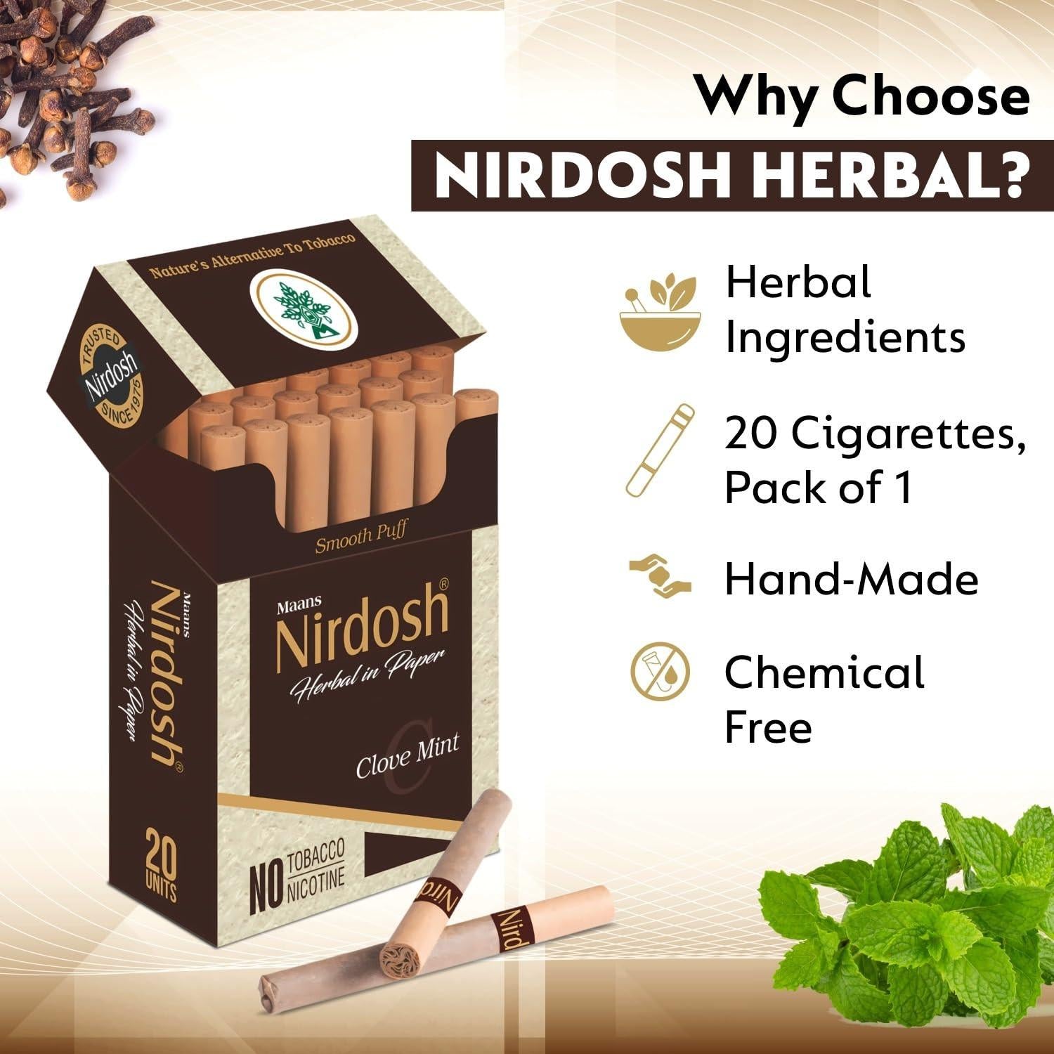 Nirdosh Herbal Smoke Sticks – Clove Mint | Tobacco & Nicotine-Free Herbal Cigarette.