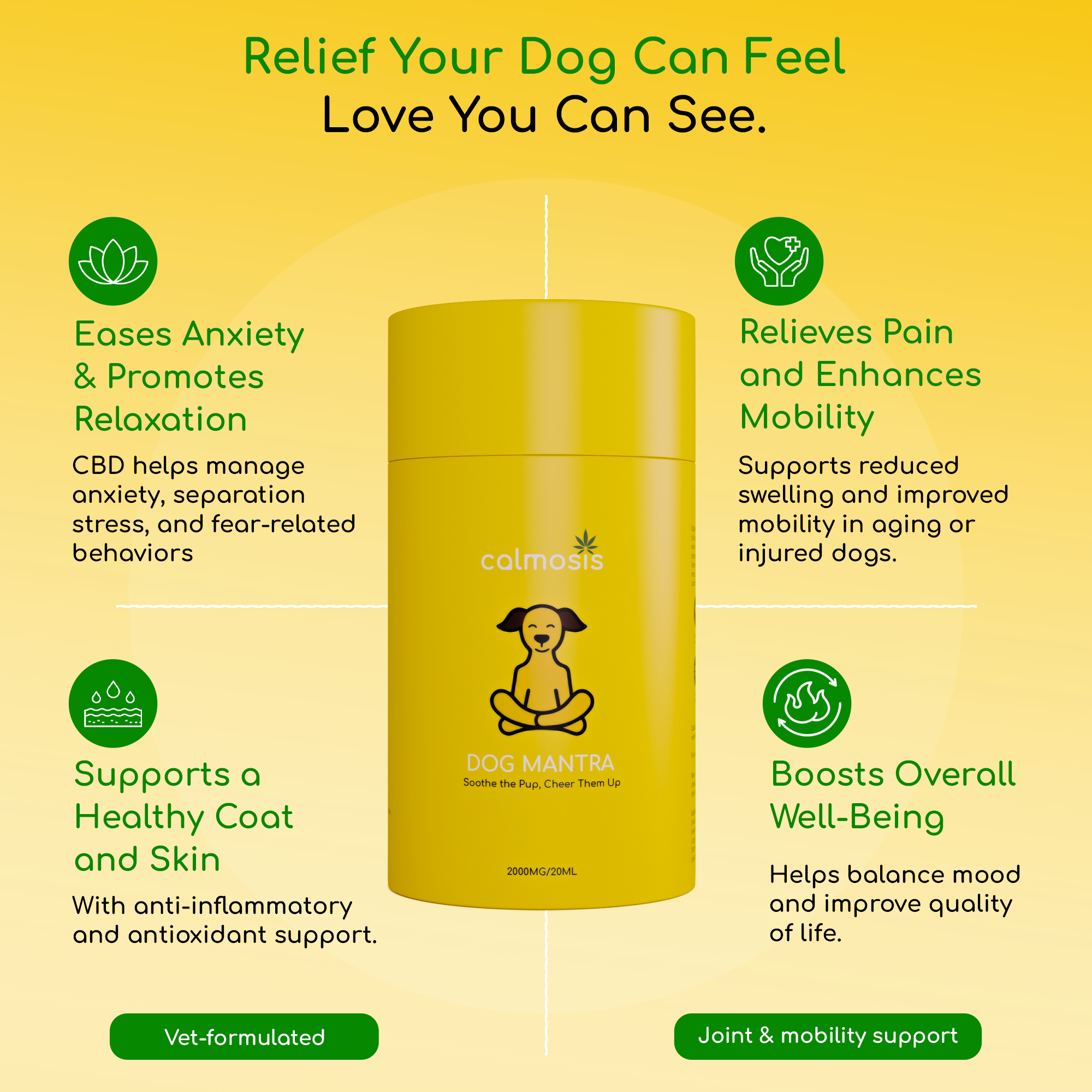 Calmosis Dog Mantra CBD Oil 2000mg | THC-Free Cannabis Extract for Dog Anxiety, Joint Pain & Wellness