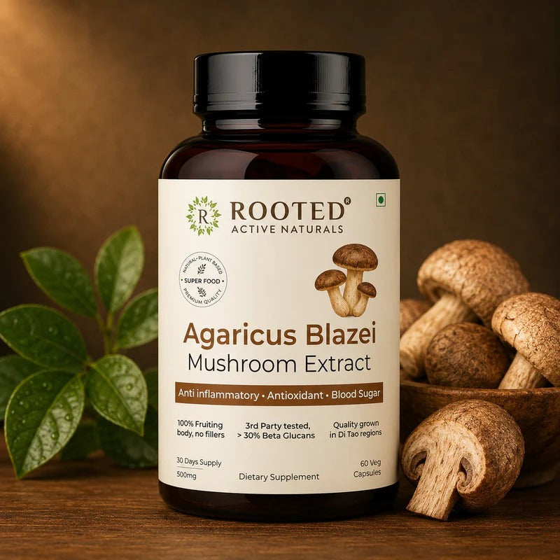 Rooted Actives Organic Agaricus Blazei (ABM) Mushroom Extract Capsules - King of Mushrooms | Everyday Wellness