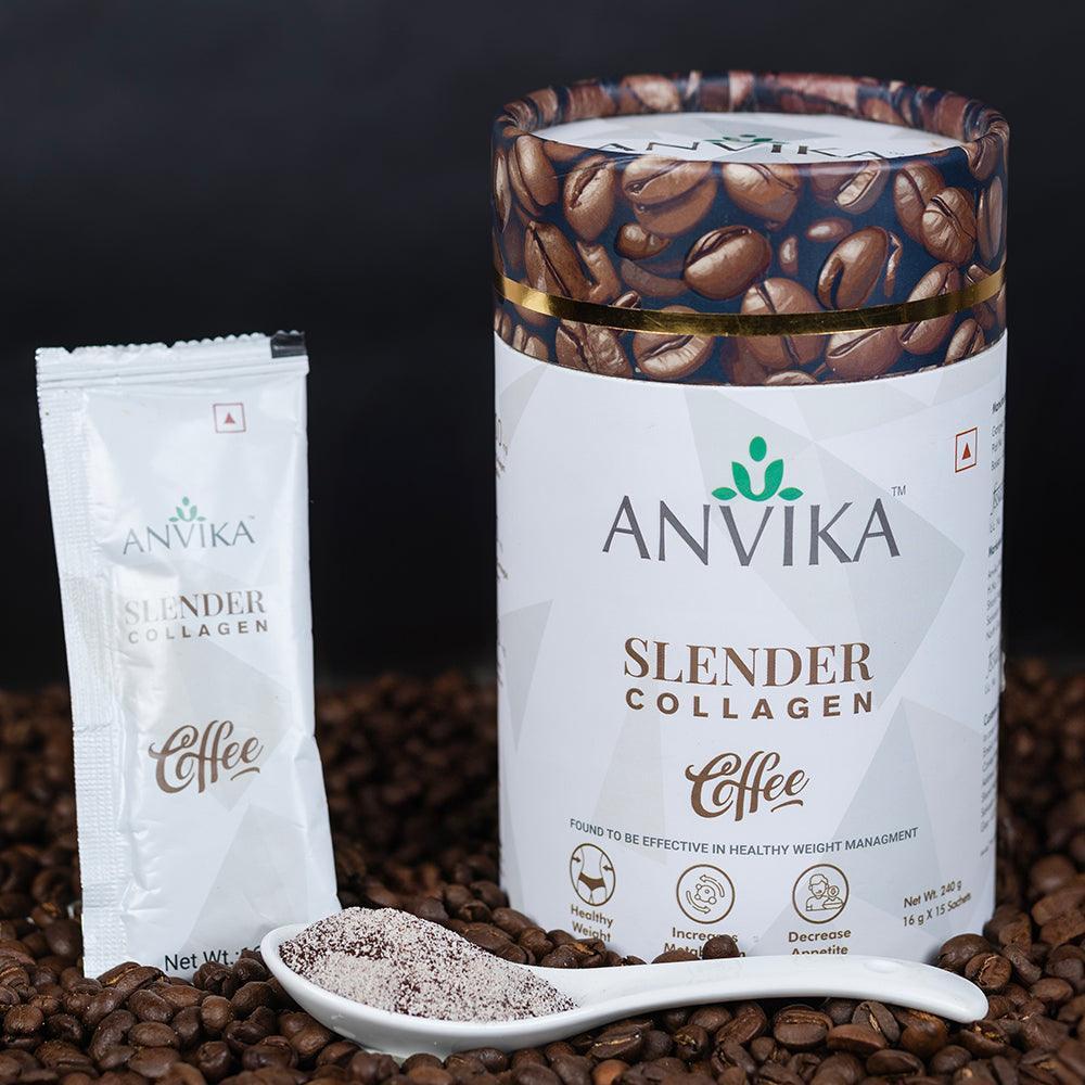 Anvika Slender Collagen with 100% Arabica Coffee & Marine Collagen Peptides for Weight Management.