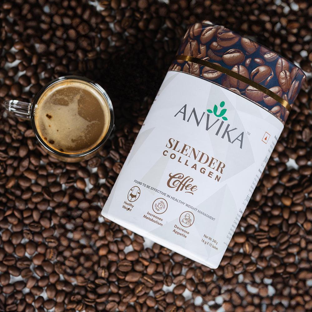 Anvika Slender Collagen with 100% Arabica Coffee & Marine Collagen Peptides for Weight Management.