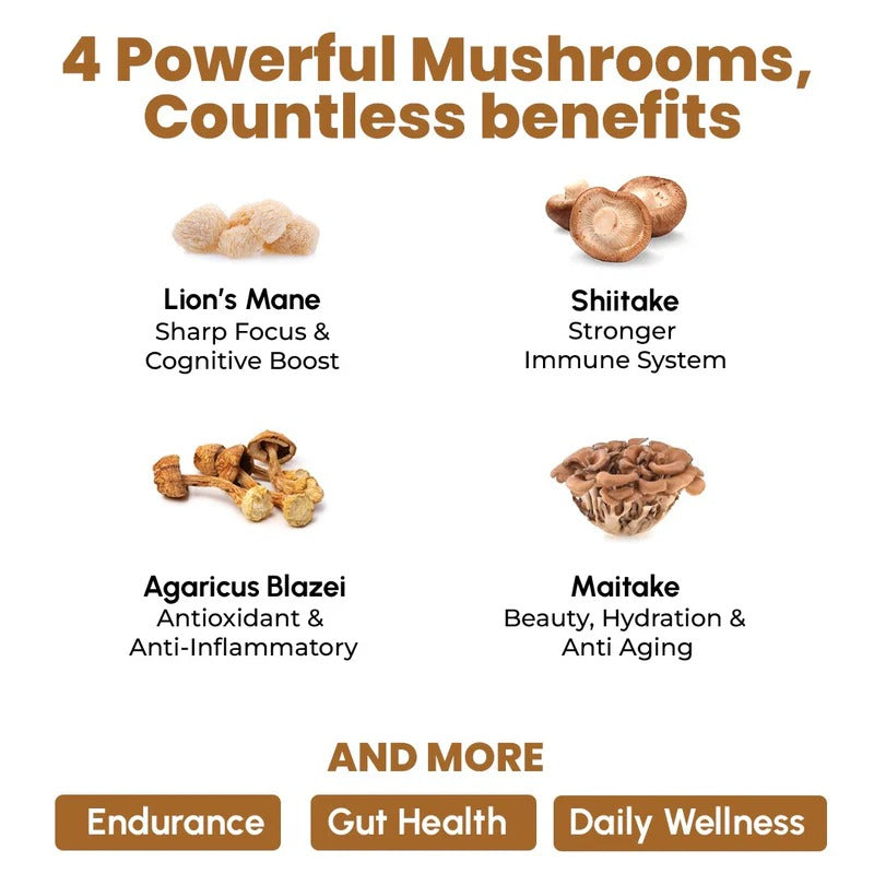 Rooted Actives AHCC Mushroom Extract Capsules - Shiitake, Lion's Mane, Maitake & Agaricus Blend | Daily Wellness
