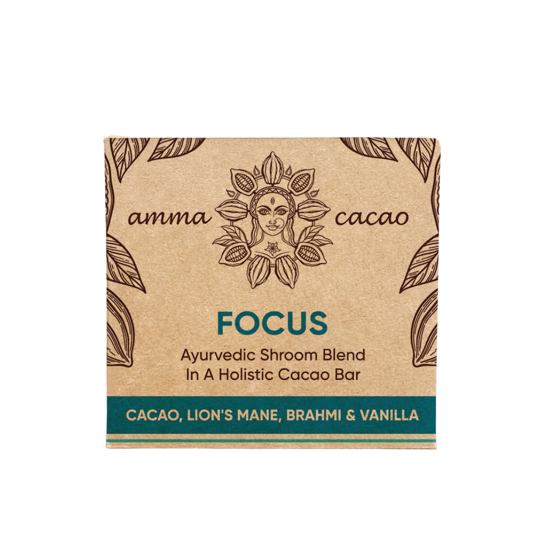 AmmaBar FOCUS - Ayurvedic Shrooms Blend In A Holistic Cacao Bar (Pack 10).