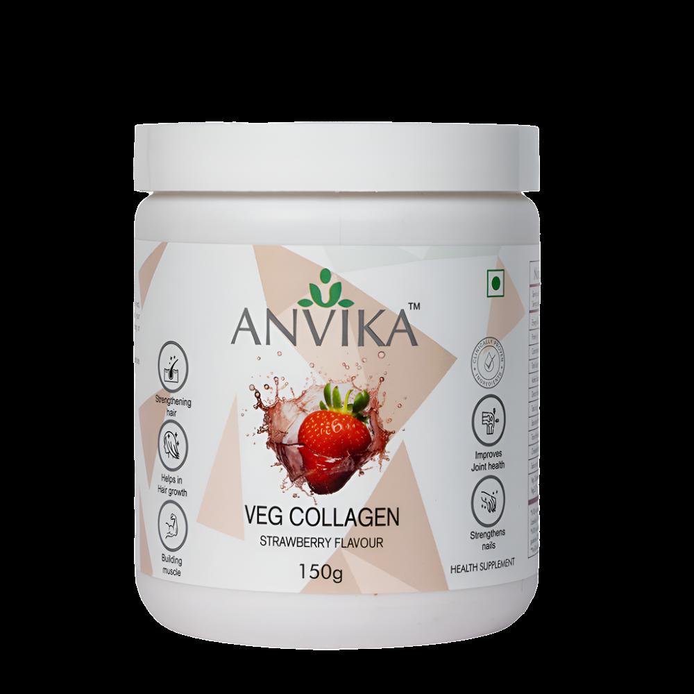 Anvika Veg Collagen 150 gm Strawberry Flavored for Skin & Hair