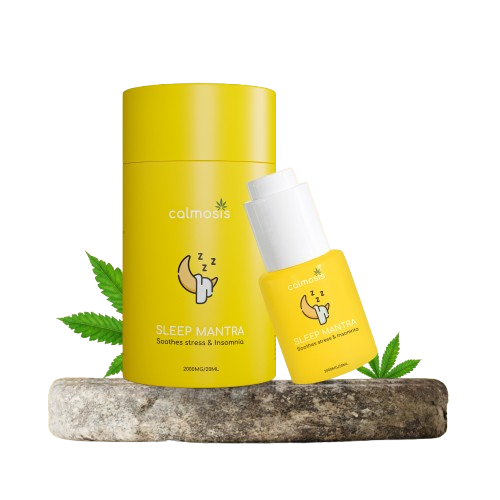 Yellow skincare product with cannabis leaves on a white background