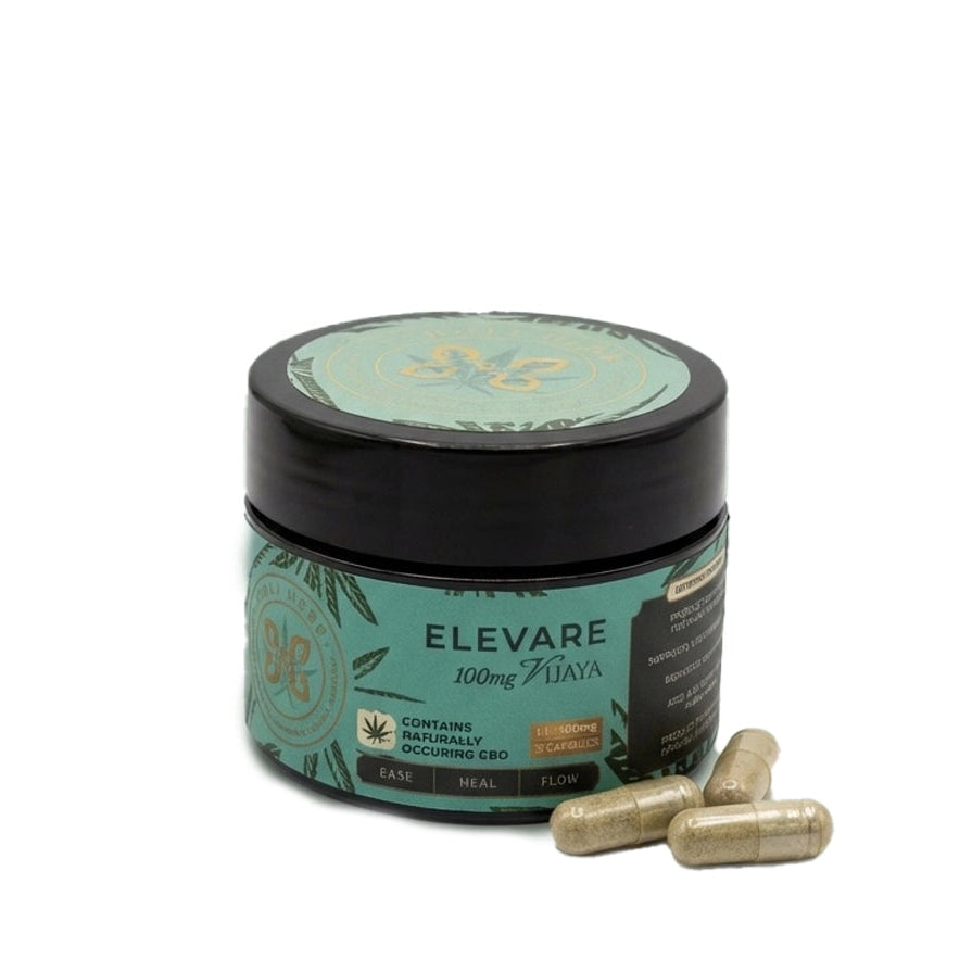 Elevare CBD product with capsules on a white background