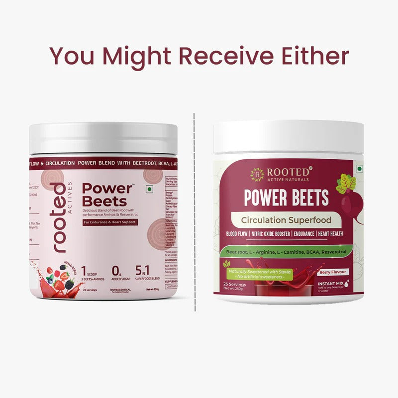 Rooted Actives Power Beets Drink Mix - Beetroot, BCAAs, L-Arginine & L-Carnitine (Watermelon Mint, 250g)