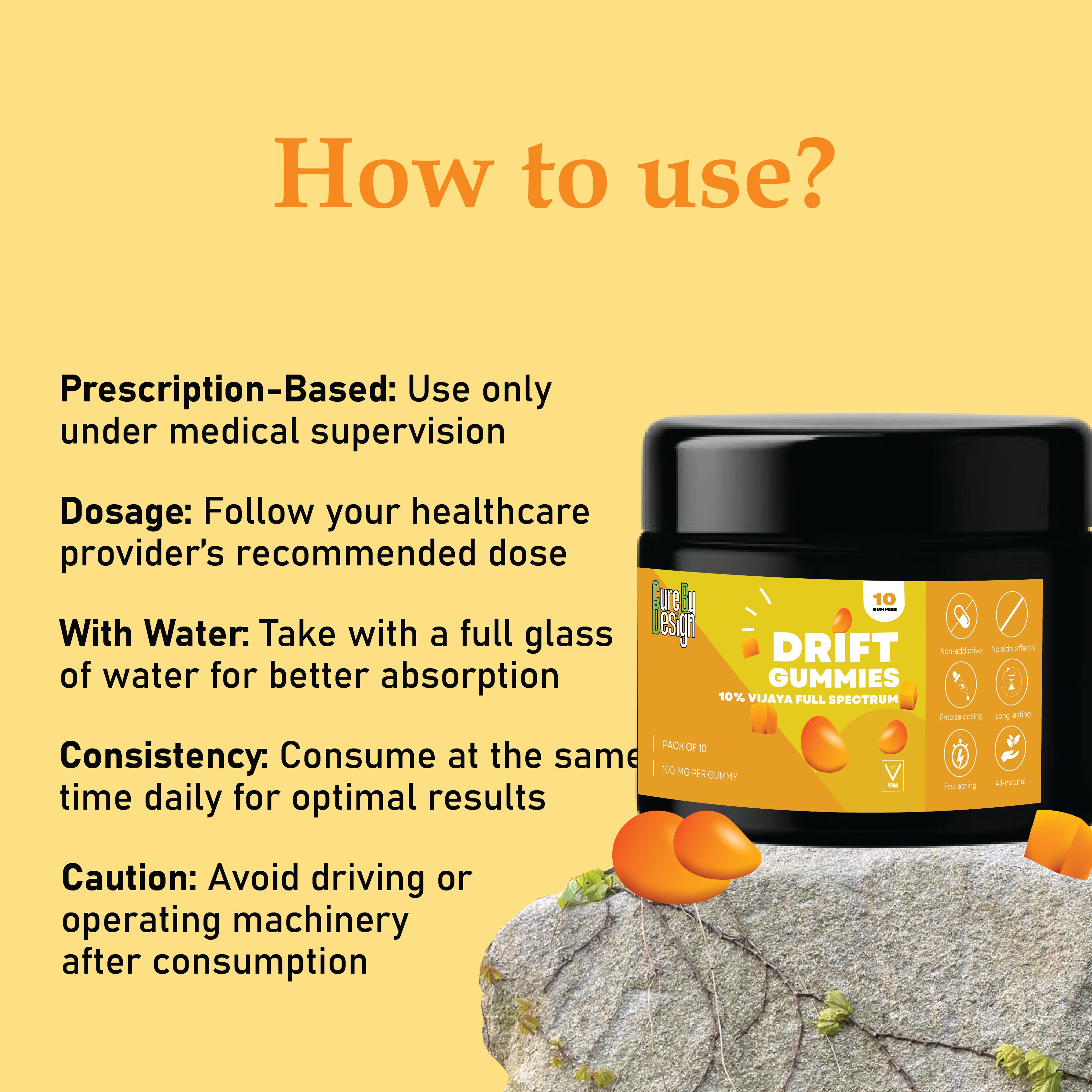 Cure By Design Drift Cannabis Gummies for Relaxation, Sleep & Therapeutic Support – 500mg Per Gummy