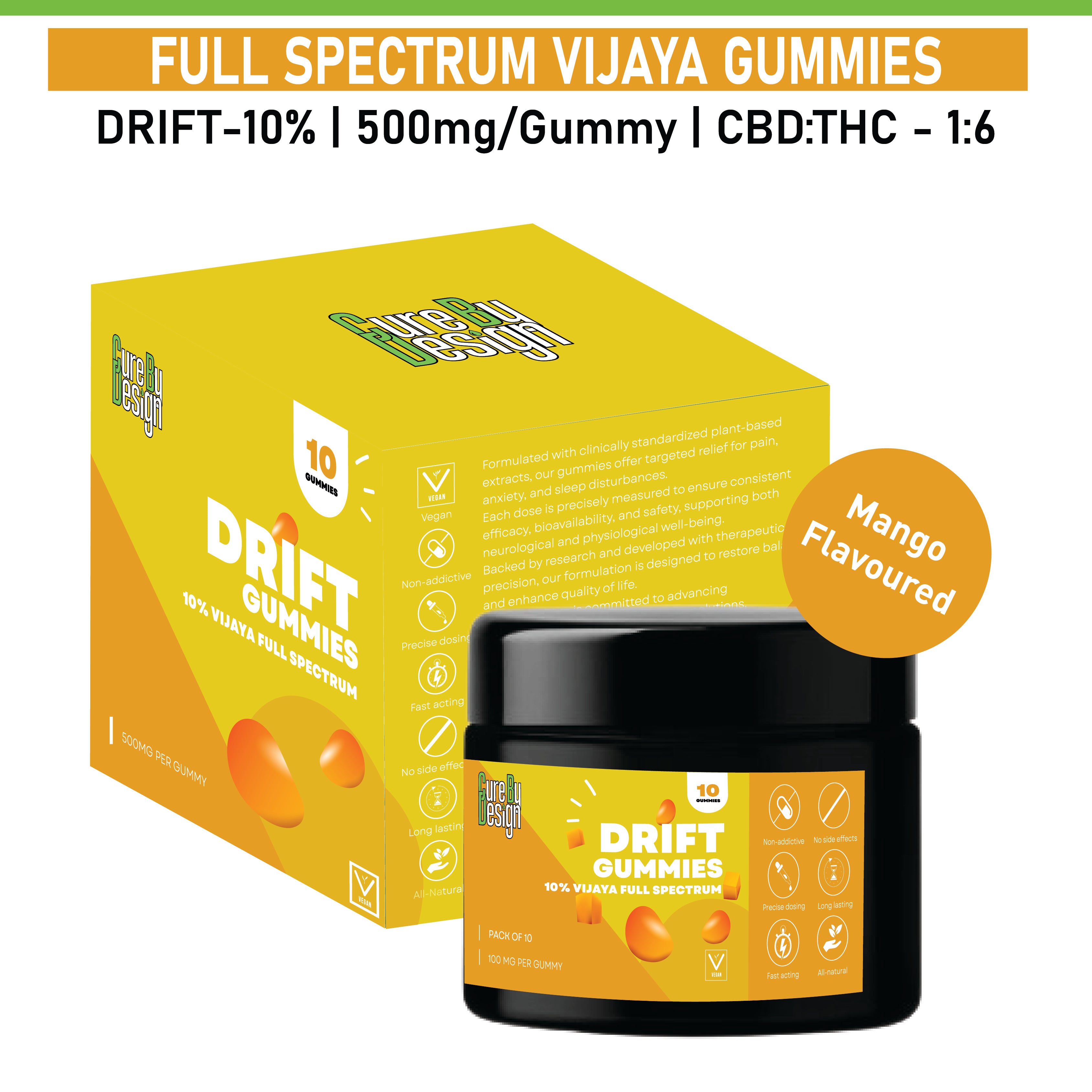 Cure By Design Drift Cannabis Gummies for Relaxation, Sleep & Therapeutic Support – 500mg Per Gummy
