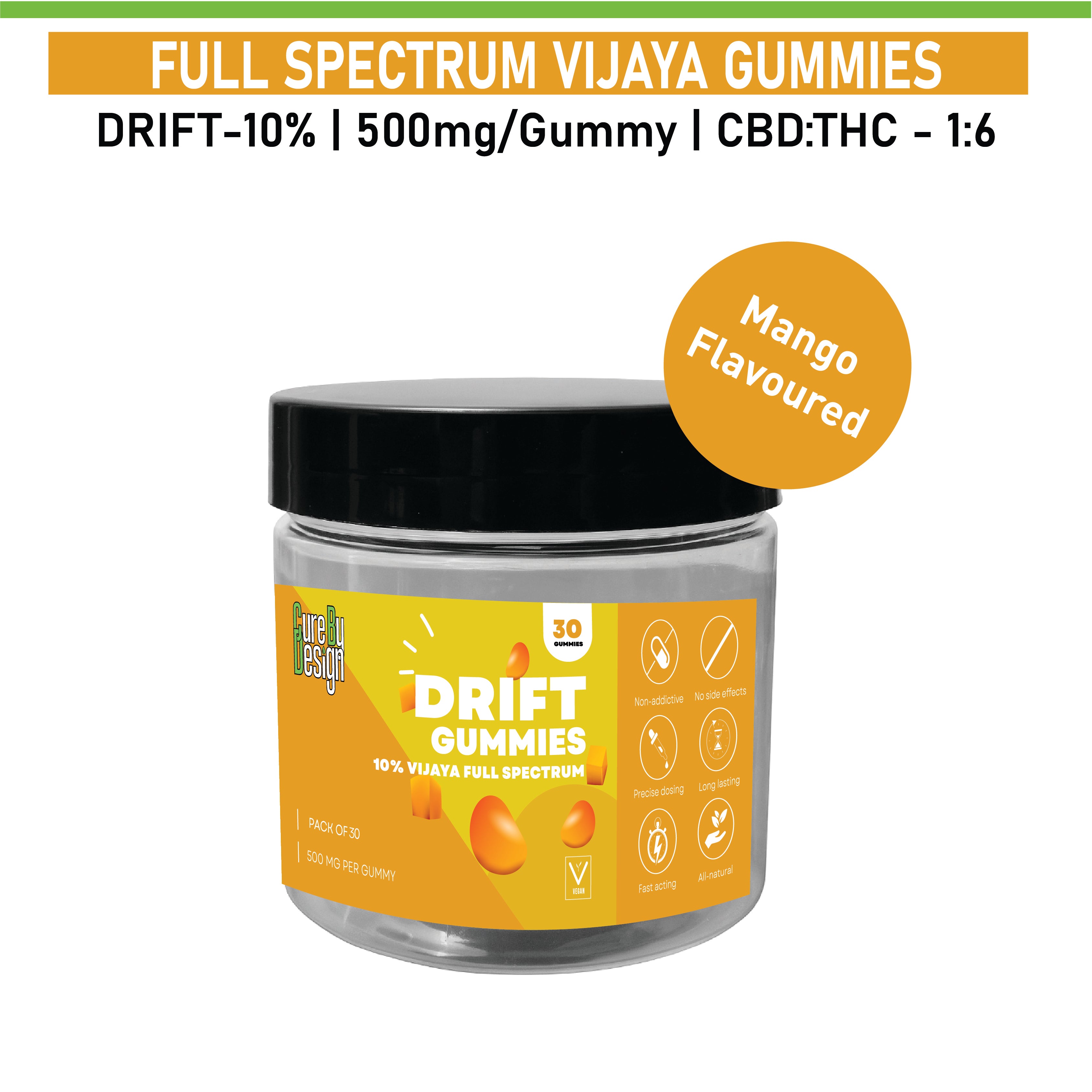 Cure By Design Drift Cannabis Gummies for Relaxation, Sleep & Therapeutic Support – 500mg Per Gummy