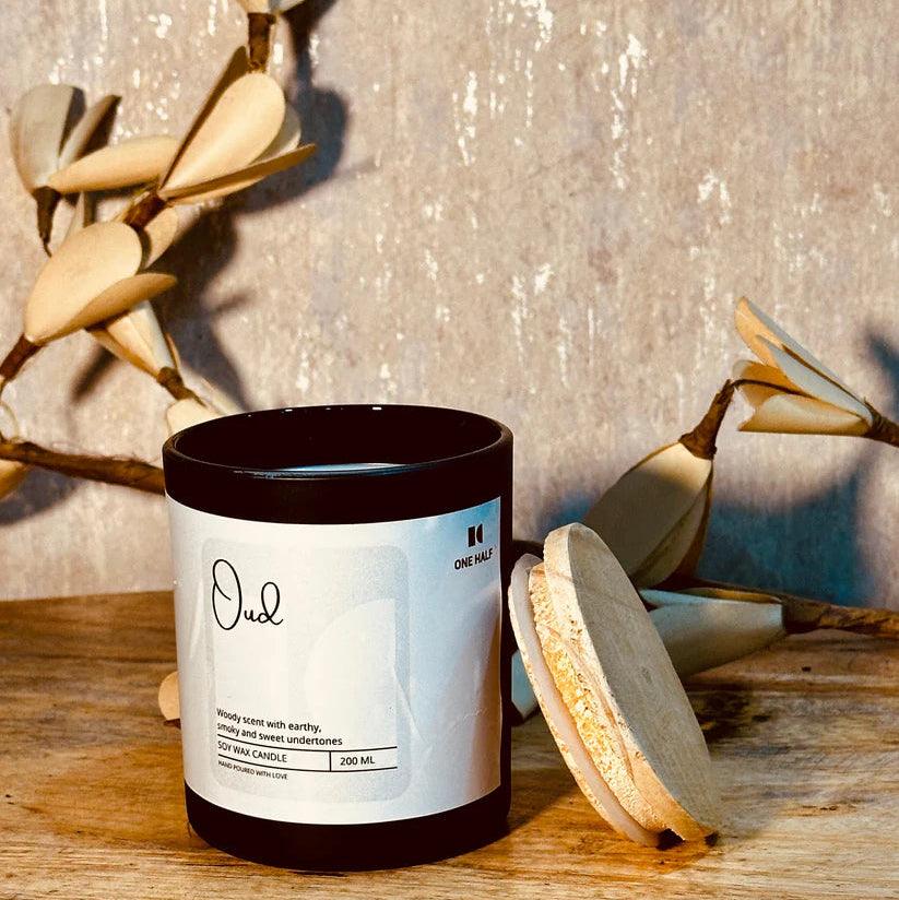 One Half - Herbal Apothecary Oud - Luxurious & ExoticHemp CandlesHerbal Apothecary Oud | Deep Oud & Woods Fragrance