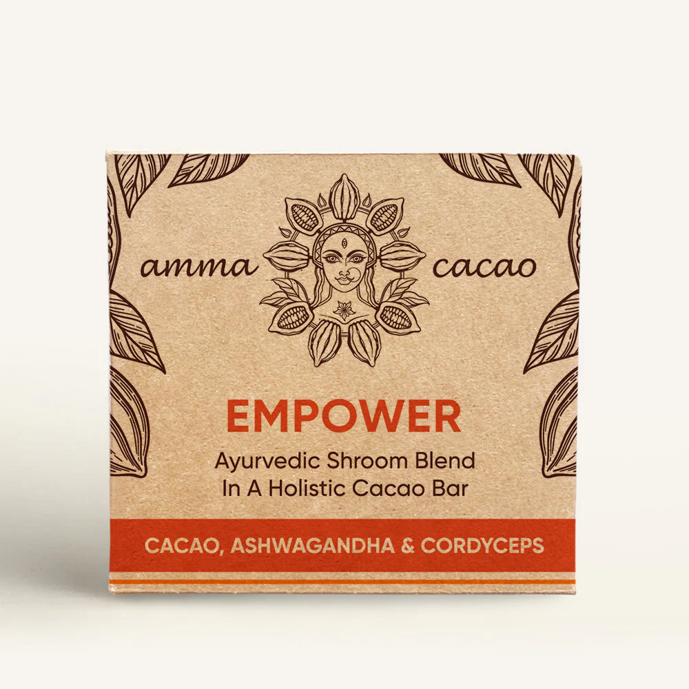 AmmaBar EMPOWER - Ayurvedic Shrooms Blend In A Holistic Cacao Bar (Pack 10).