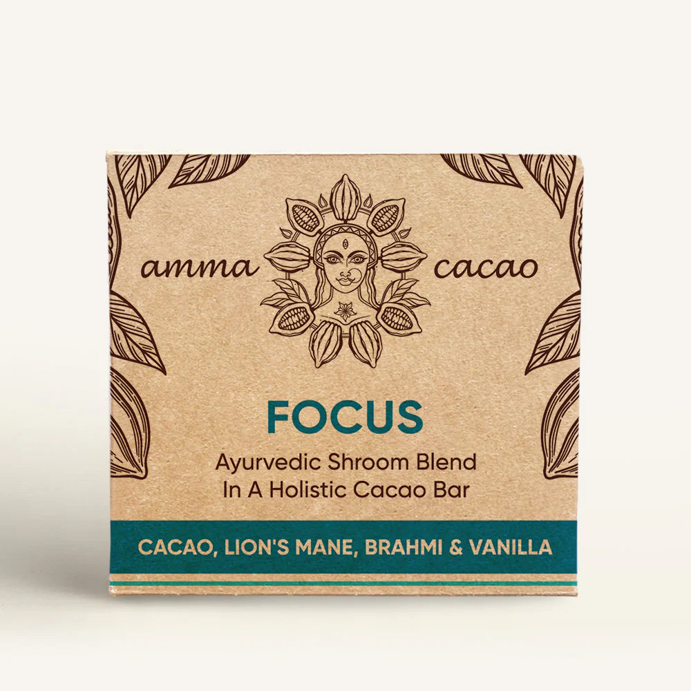 AmmaBar FOCUS - Ayurvedic Shrooms Blend In A Holistic Cacao Bar (Pack 10).