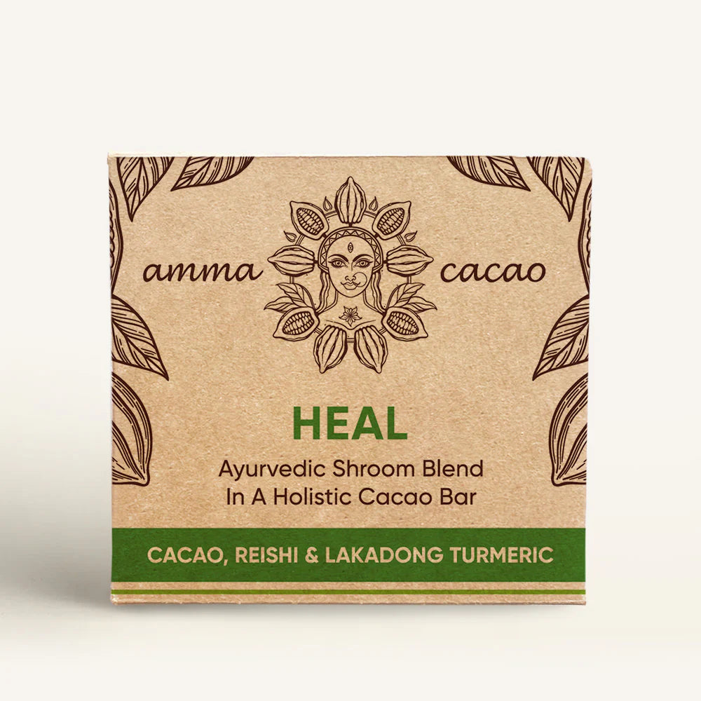 AmmaBar HEAL - Ayurvedic Shrooms Blend In A Holistic Cacao Bar (Pack 10).