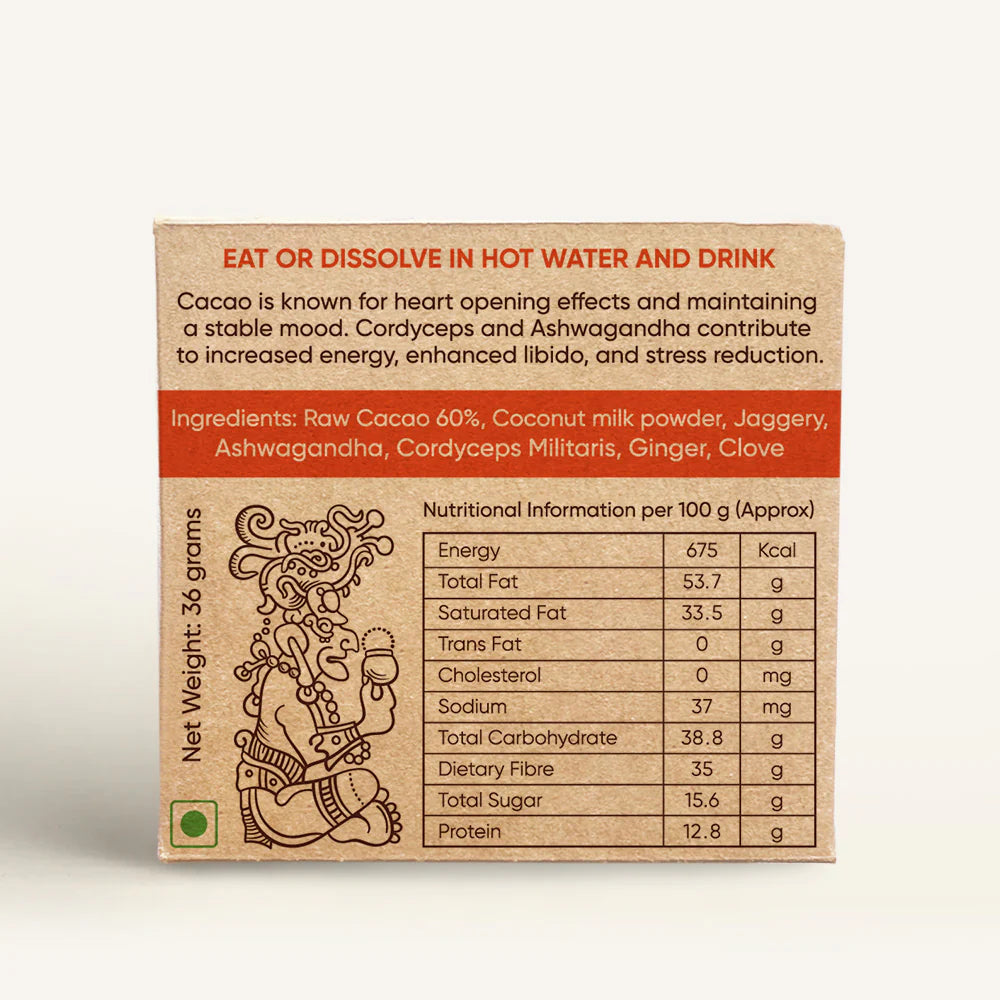 AmmaBar EMPOWER - Ayurvedic Shrooms Blend In A Holistic Cacao Bar (Pack 10).