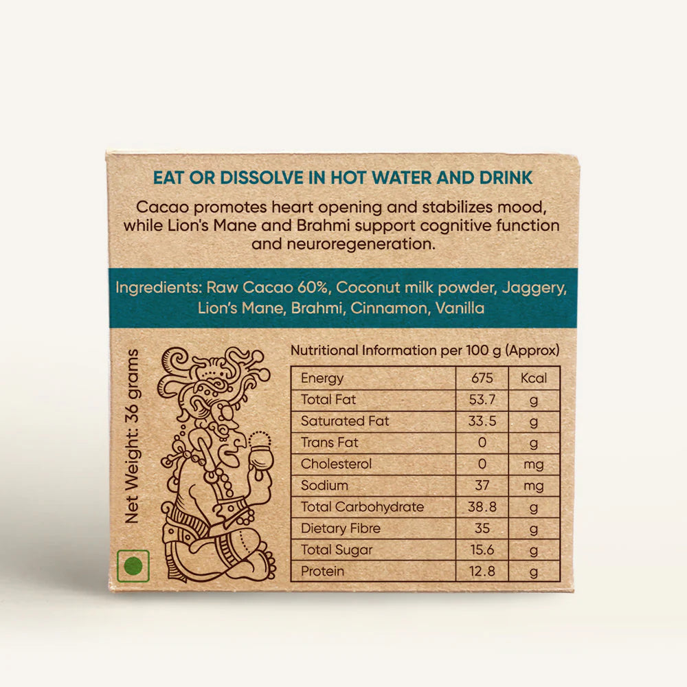 AmmaBar FOCUS - Ayurvedic Shrooms Blend In A Holistic Cacao Bar (Pack 10).