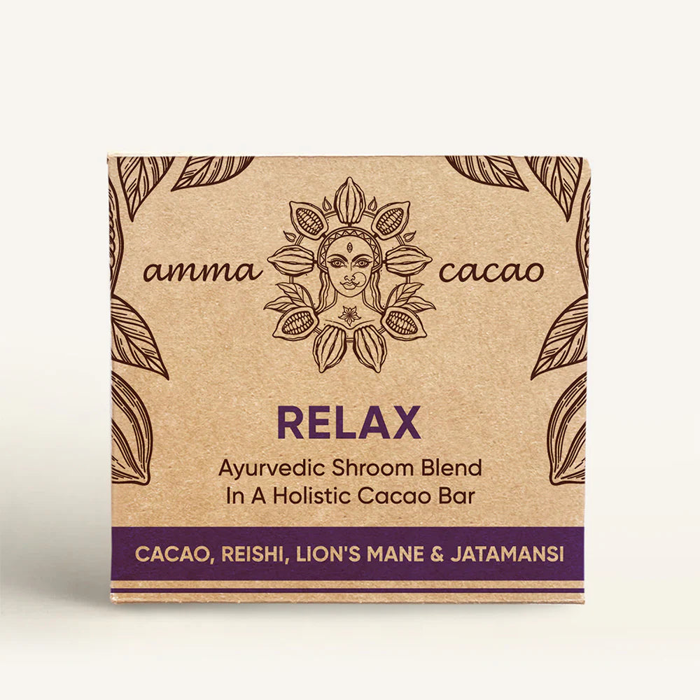AmmaBar RELAX - Ayurvedic Shrooms Blend In A Holistic Cacao Bar (Pack 10).