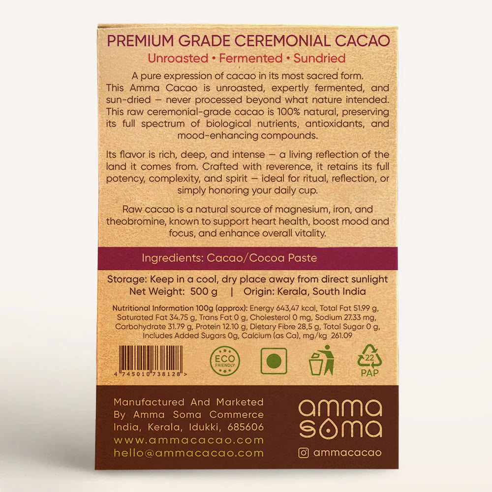 Amma Cacao- Ceremonial Cacao. Raw - Unroasted 500g