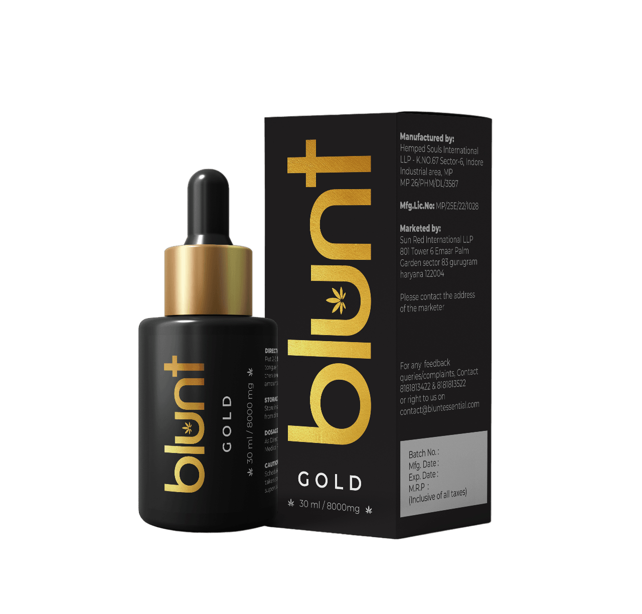 Blunt Gold+++ 8000mg High potency medical cannabis tincture.