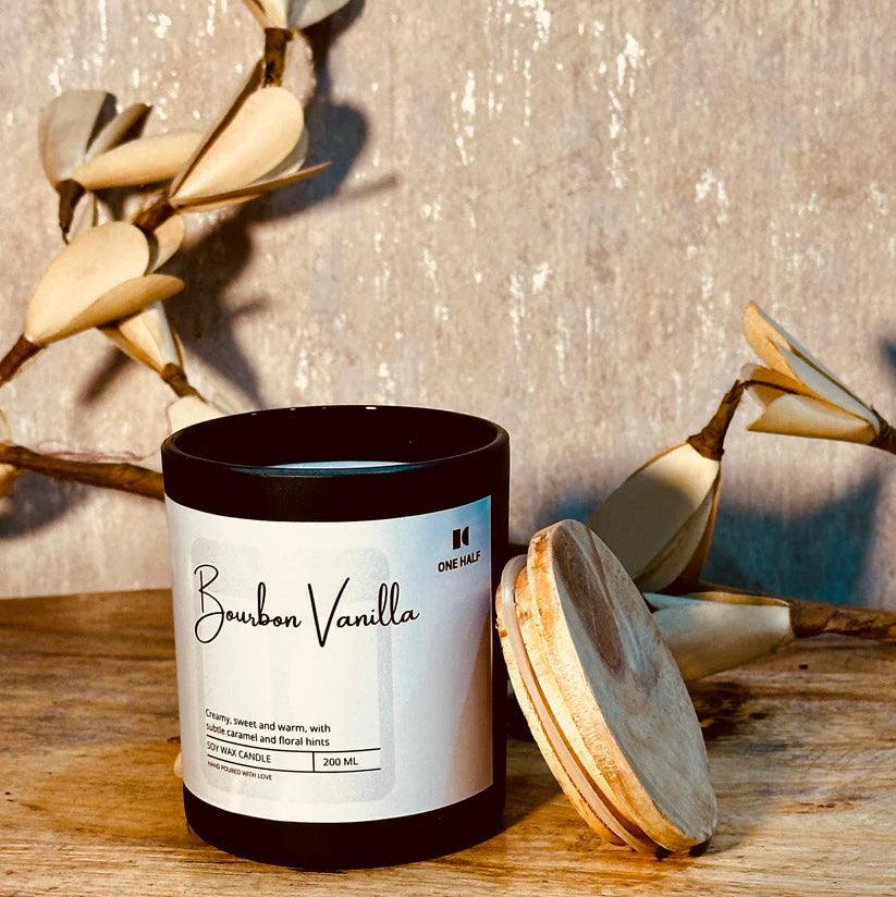 One Half- Herbal Apothecary  Bourbon Vanilla - Warm & IndulgentHemp CandlesBourbon Vanilla Candle - Herbal Apothecary | Cozy, Romantic