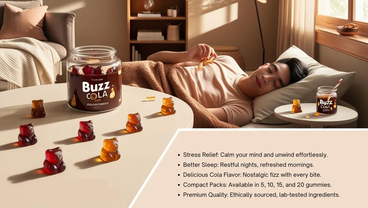 Hebe Buzz Cola | 150mg Cann Gummies | Pop.Chill.Snooze.Repeat