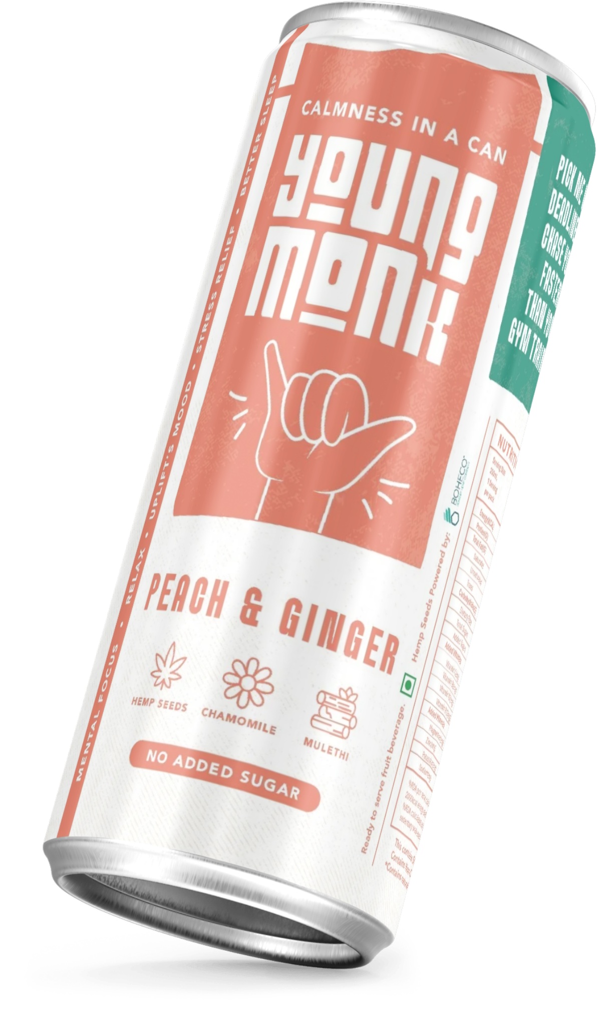 Young Monk Sparkling Hemp Drink – Peach & Ginger | Hemp, Monk Fruit & Ayurvedic Herb Infusion.