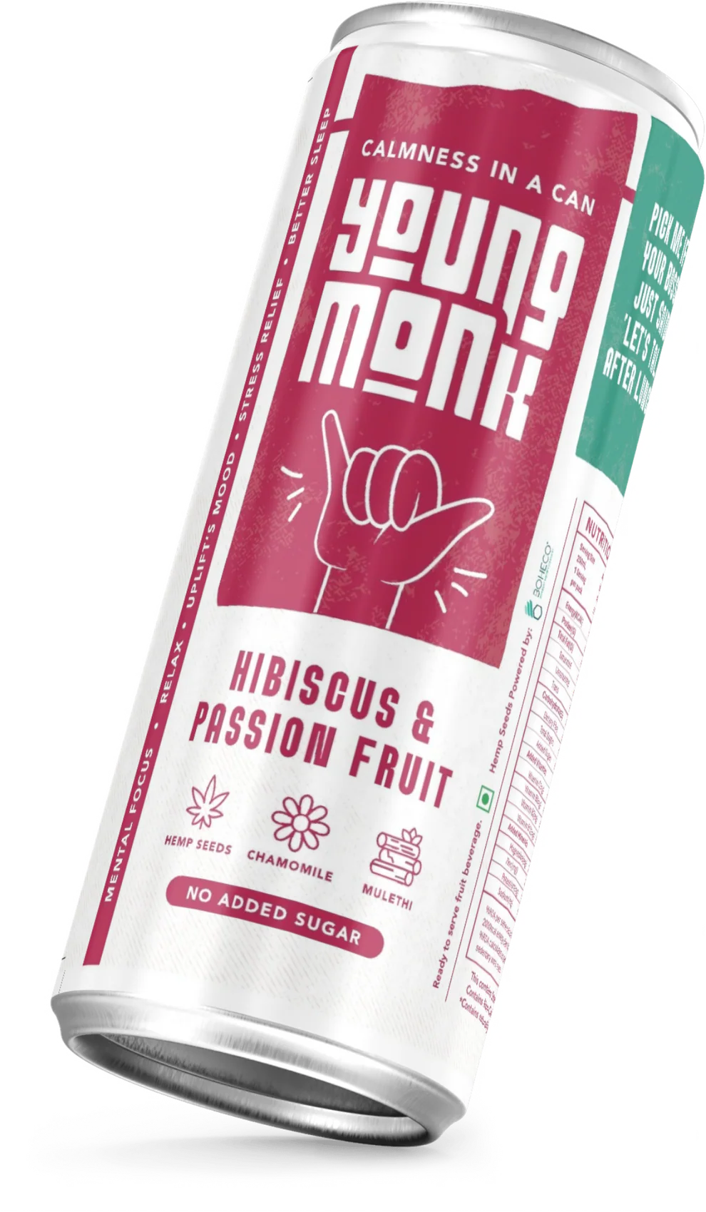 Young Monk CALMNESS Drink – Hemp & Herbal Sparkling Combo (Lemon-Mint, Peach-Ginger, Hibiscus) | Pack of 6.