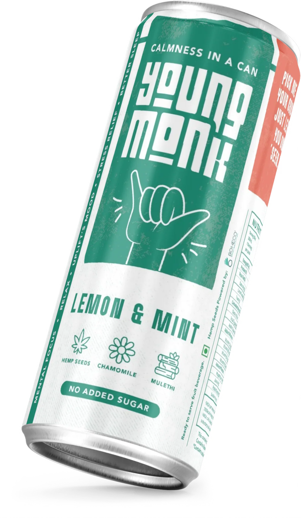 Young Monk CALMNESS Drink – Hemp & Herbal Sparkling Combo (Lemon-Mint, Peach-Ginger, Hibiscus) | Pack of 6.